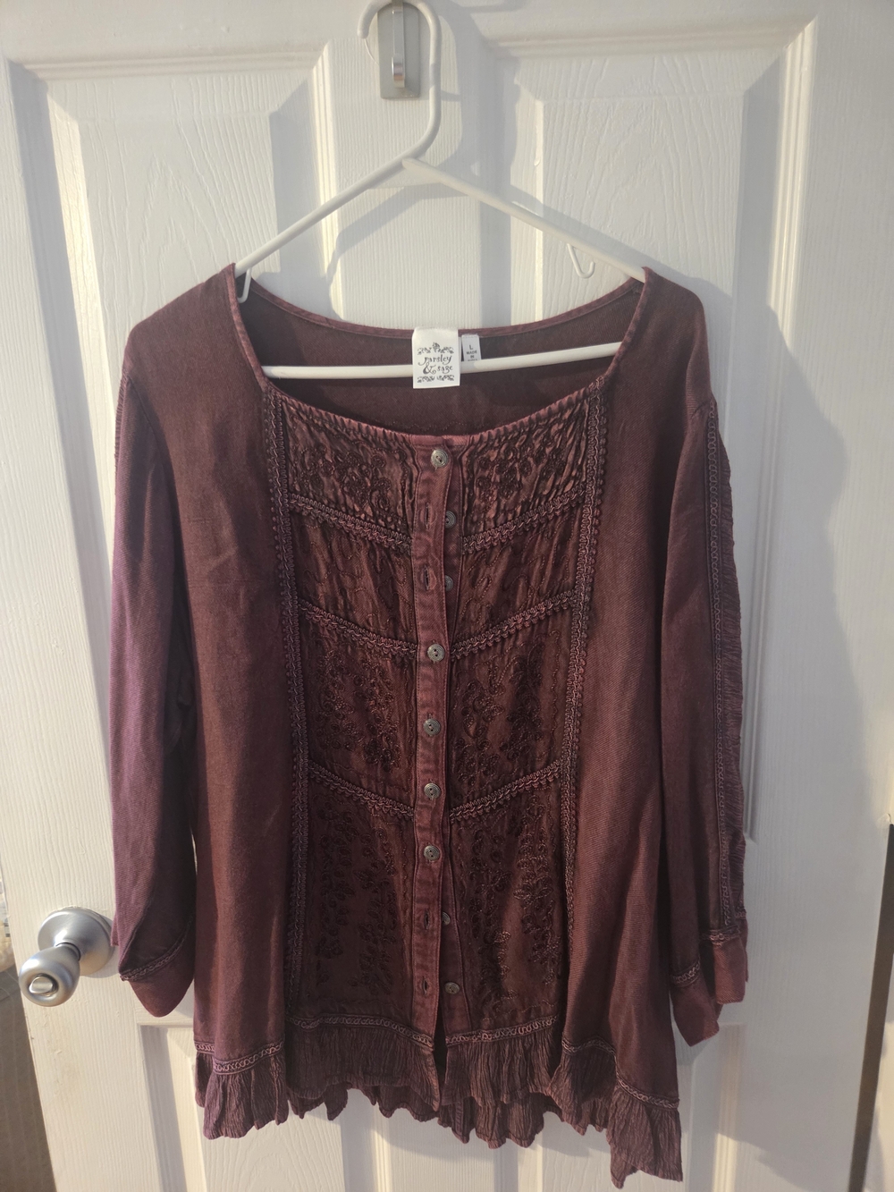 Boho Button-Front Burgundy Women’s Top